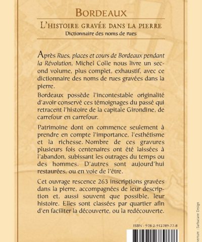 Dos du livre Bordeaux, l'histoire gravée dans la pierre par Michel Colle