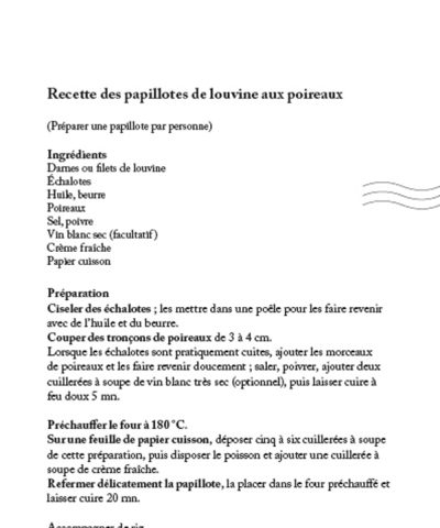 recette de papillotes de louvines aux poireaux